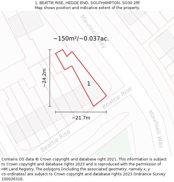 1, BEATTIE RISE, HEDGE END, SOUTHAMPTON, SO30 2RF: Plot and title map