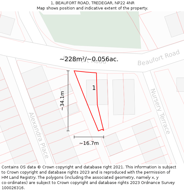 1, BEAUFORT ROAD, TREDEGAR, NP22 4NR: Plot and title map