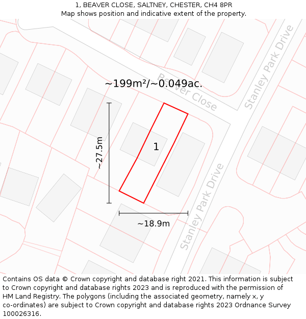 1, BEAVER CLOSE, SALTNEY, CHESTER, CH4 8PR: Plot and title map