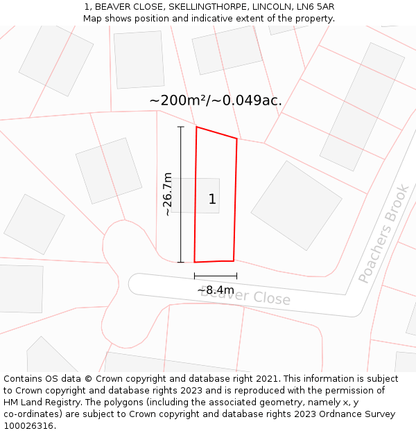 1, BEAVER CLOSE, SKELLINGTHORPE, LINCOLN, LN6 5AR: Plot and title map