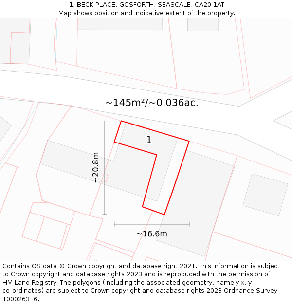 1, BECK PLACE, GOSFORTH, SEASCALE, CA20 1AT: Plot and title map