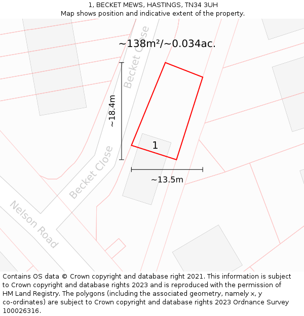 1, BECKET MEWS, HASTINGS, TN34 3UH: Plot and title map