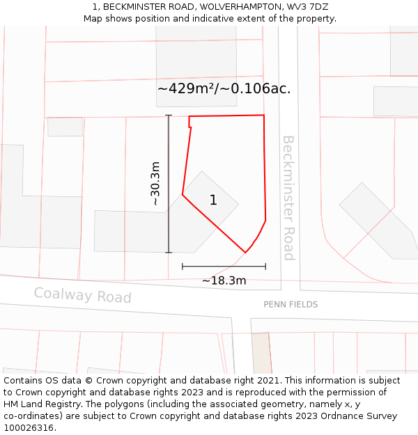 1, BECKMINSTER ROAD, WOLVERHAMPTON, WV3 7DZ: Plot and title map