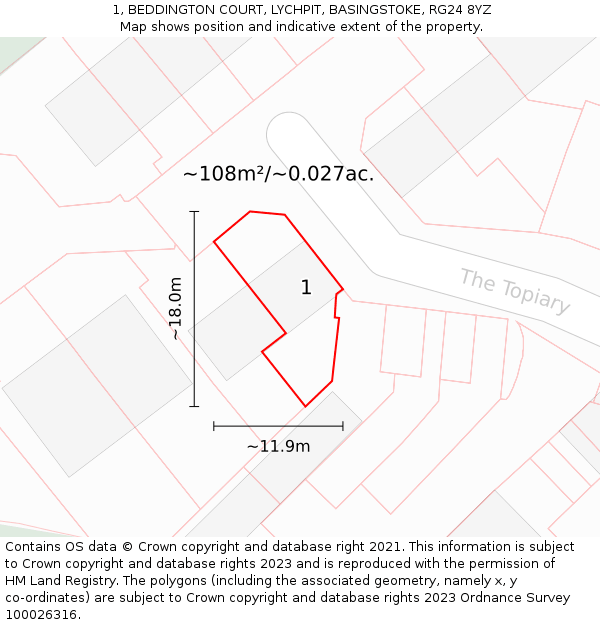 1, BEDDINGTON COURT, LYCHPIT, BASINGSTOKE, RG24 8YZ: Plot and title map