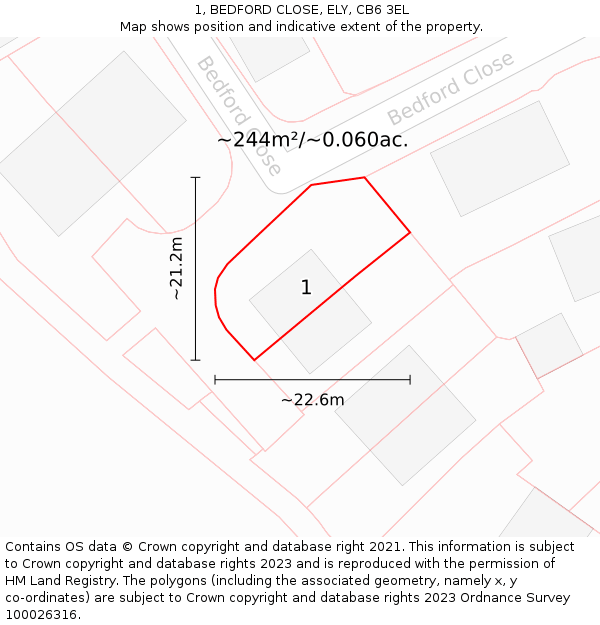 1, BEDFORD CLOSE, ELY, CB6 3EL: Plot and title map