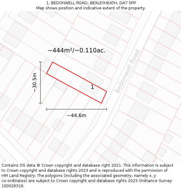 1, BEDONWELL ROAD, BEXLEYHEATH, DA7 5PP: Plot and title map