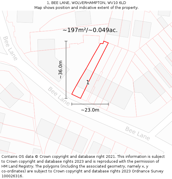 1, BEE LANE, WOLVERHAMPTON, WV10 6LD: Plot and title map