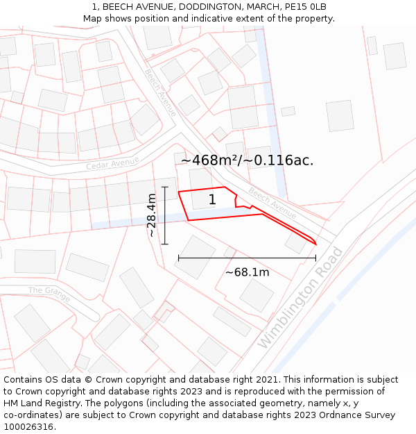 1, BEECH AVENUE, DODDINGTON, MARCH, PE15 0LB: Plot and title map