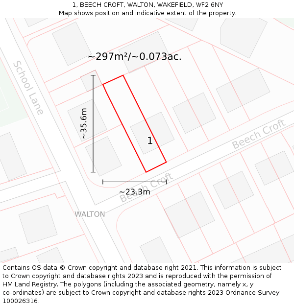 1, BEECH CROFT, WALTON, WAKEFIELD, WF2 6NY: Plot and title map