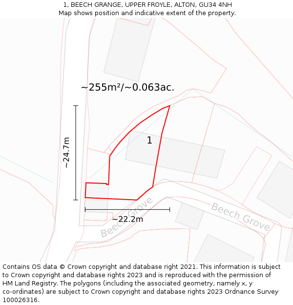 1, BEECH GRANGE, UPPER FROYLE, ALTON, GU34 4NH: Plot and title map