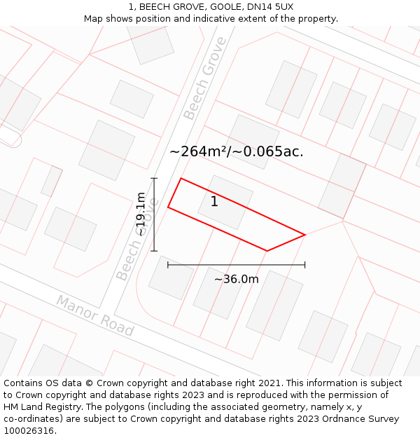1, BEECH GROVE, GOOLE, DN14 5UX: Plot and title map