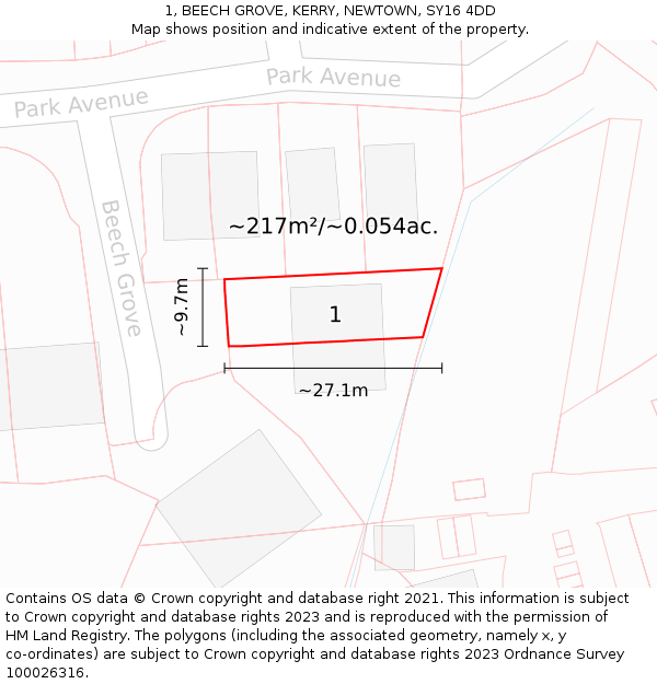 1, BEECH GROVE, KERRY, NEWTOWN, SY16 4DD: Plot and title map