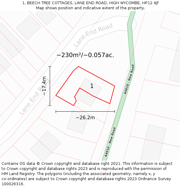 1, BEECH TREE COTTAGES, LANE END ROAD, HIGH WYCOMBE, HP12 4JF: Plot and title map