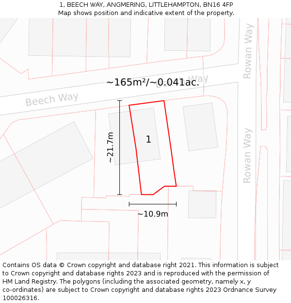 1, BEECH WAY, ANGMERING, LITTLEHAMPTON, BN16 4FP: Plot and title map