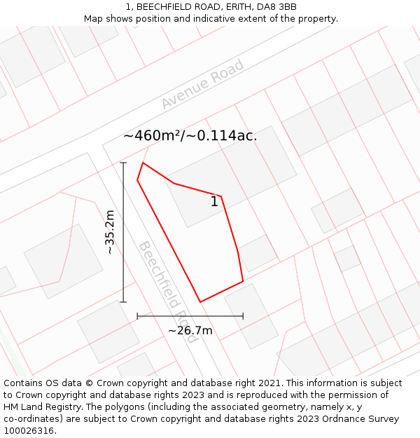 1, BEECHFIELD ROAD, ERITH, DA8 3BB: Plot and title map
