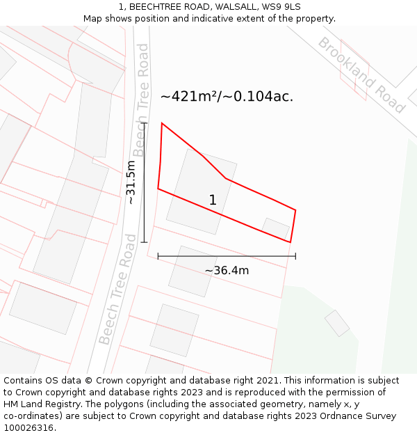 1, BEECHTREE ROAD, WALSALL, WS9 9LS: Plot and title map