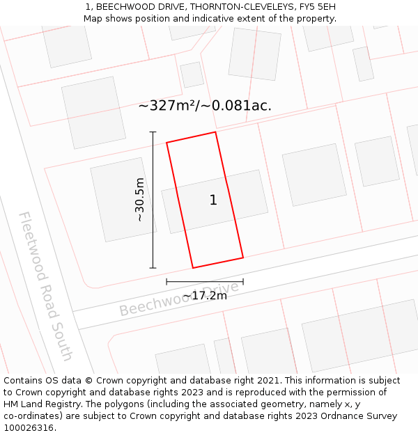 1, BEECHWOOD DRIVE, THORNTON-CLEVELEYS, FY5 5EH: Plot and title map