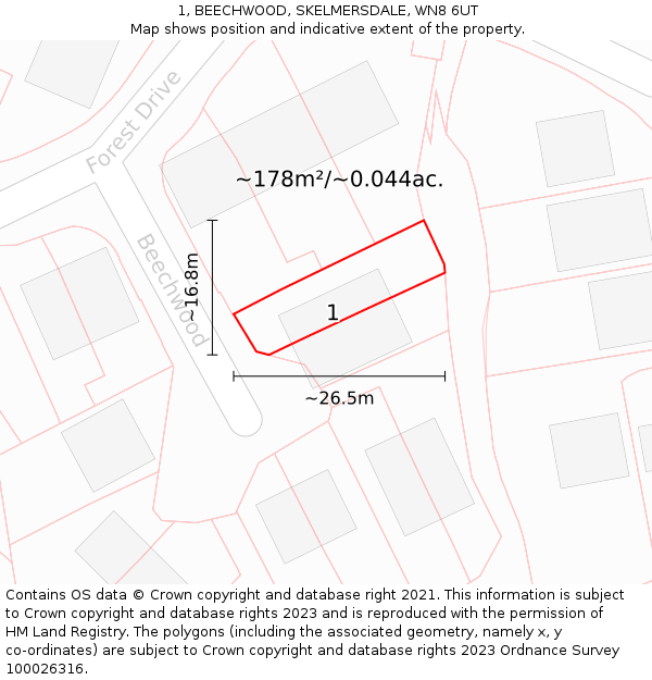 1, BEECHWOOD, SKELMERSDALE, WN8 6UT: Plot and title map