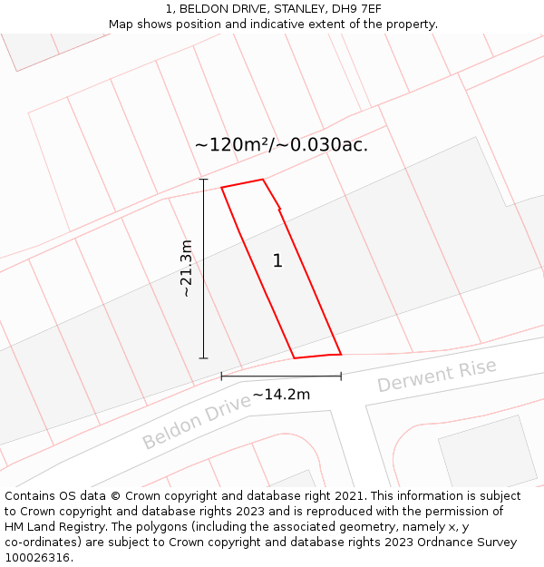 1, BELDON DRIVE, STANLEY, DH9 7EF: Plot and title map