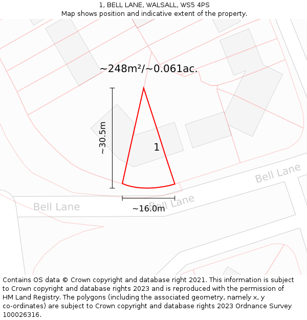 1, BELL LANE, WALSALL, WS5 4PS: Plot and title map