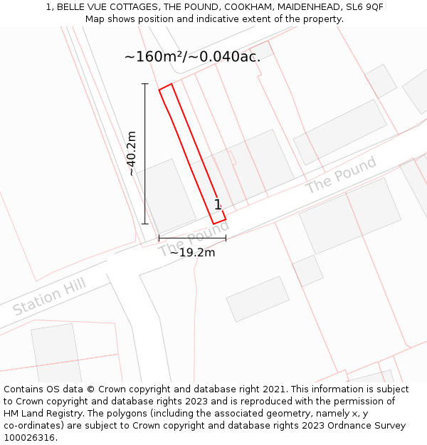 1, BELLE VUE COTTAGES, THE POUND, COOKHAM, MAIDENHEAD, SL6 9QF: Plot and title map
