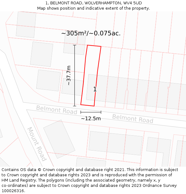 1, BELMONT ROAD, WOLVERHAMPTON, WV4 5UD: Plot and title map