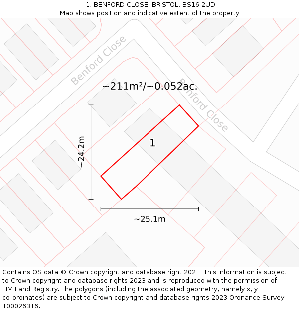 1, BENFORD CLOSE, BRISTOL, BS16 2UD: Plot and title map
