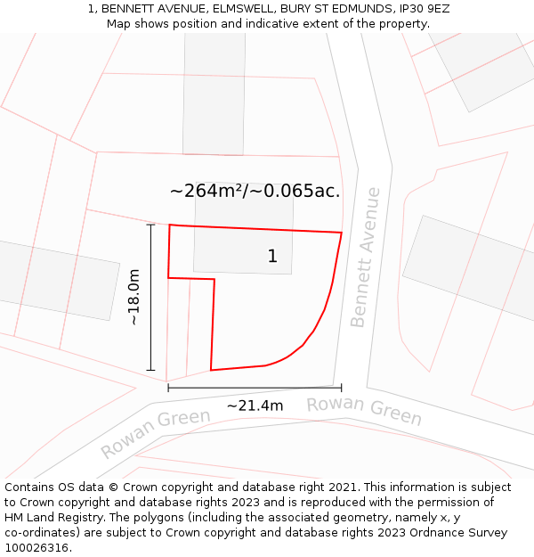1, BENNETT AVENUE, ELMSWELL, BURY ST EDMUNDS, IP30 9EZ: Plot and title map