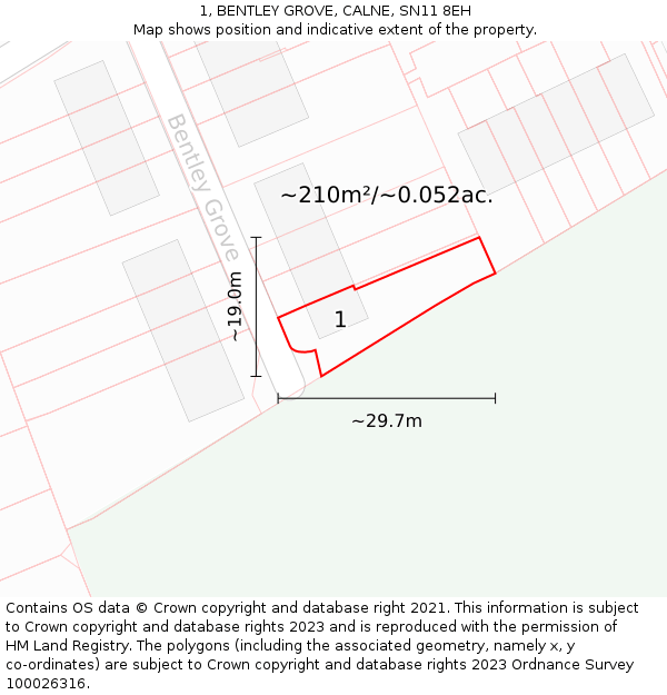 1, BENTLEY GROVE, CALNE, SN11 8EH: Plot and title map