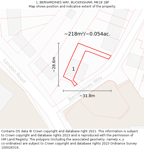 1, BERNARDINES WAY, BUCKINGHAM, MK18 1BF: Plot and title map