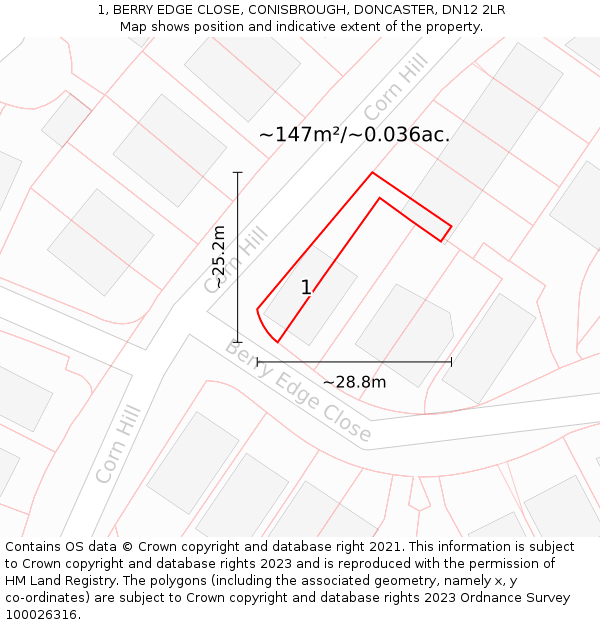 1, BERRY EDGE CLOSE, CONISBROUGH, DONCASTER, DN12 2LR: Plot and title map