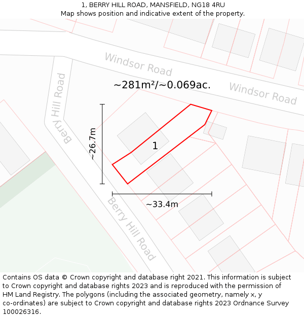 1, BERRY HILL ROAD, MANSFIELD, NG18 4RU: Plot and title map