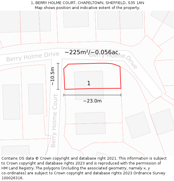 1, BERRY HOLME COURT, CHAPELTOWN, SHEFFIELD, S35 1AN: Plot and title map