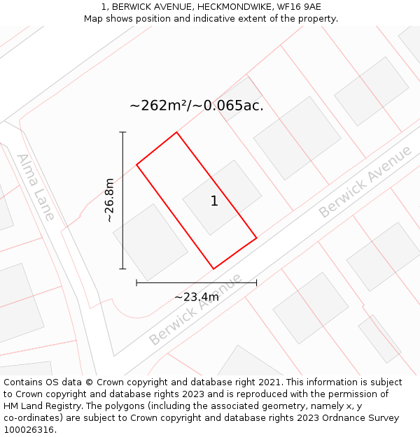 1, BERWICK AVENUE, HECKMONDWIKE, WF16 9AE: Plot and title map