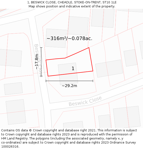 1, BESWICK CLOSE, CHEADLE, STOKE-ON-TRENT, ST10 1LE: Plot and title map