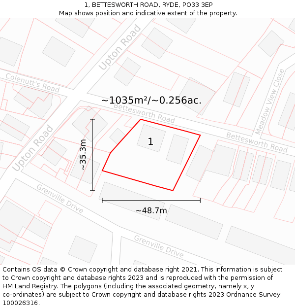 1, BETTESWORTH ROAD, RYDE, PO33 3EP: Plot and title map