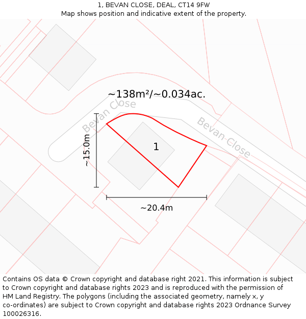 1, BEVAN CLOSE, DEAL, CT14 9FW: Plot and title map