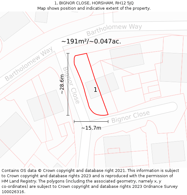 1, BIGNOR CLOSE, HORSHAM, RH12 5JQ: Plot and title map