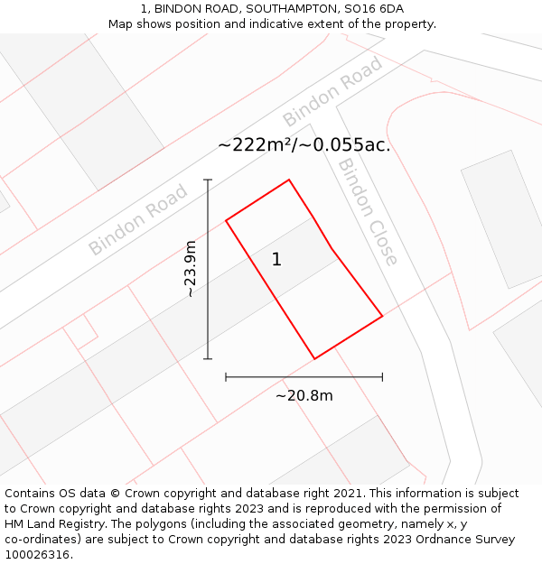 1, BINDON ROAD, SOUTHAMPTON, SO16 6DA: Plot and title map