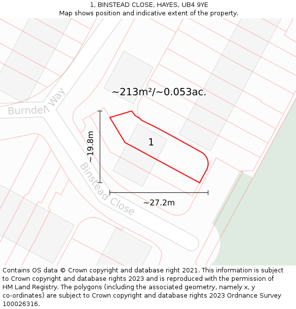 1, BINSTEAD CLOSE, HAYES, UB4 9YE: Plot and title map