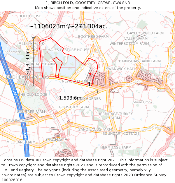 1, BIRCH FOLD, GOOSTREY, CREWE, CW4 8NR: Plot and title map