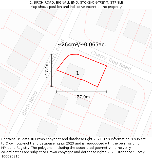 1, BIRCH ROAD, BIGNALL END, STOKE-ON-TRENT, ST7 8LB: Plot and title map