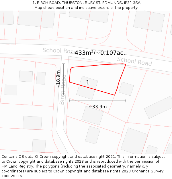 1, BIRCH ROAD, THURSTON, BURY ST EDMUNDS, IP31 3SA: Plot and title map