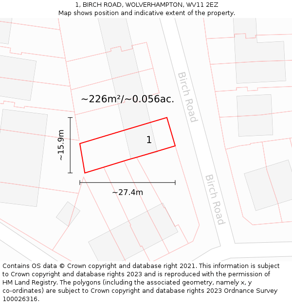 1, BIRCH ROAD, WOLVERHAMPTON, WV11 2EZ: Plot and title map