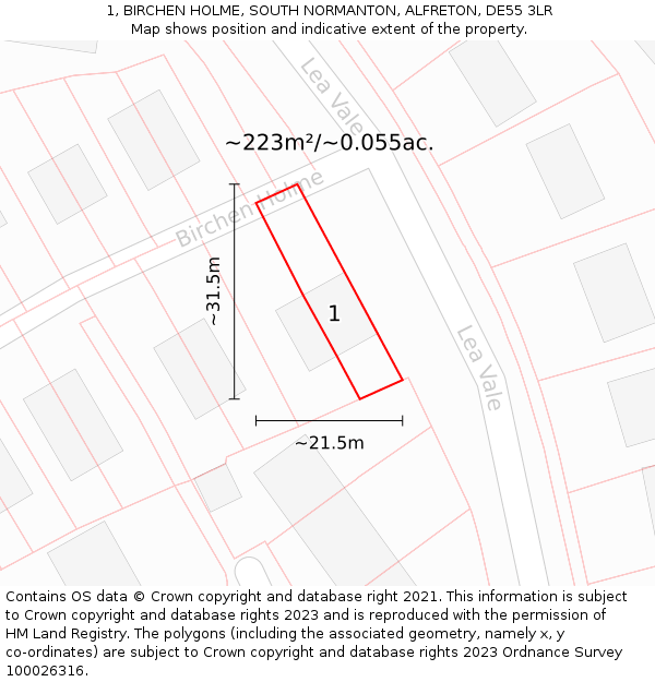 1, BIRCHEN HOLME, SOUTH NORMANTON, ALFRETON, DE55 3LR: Plot and title map