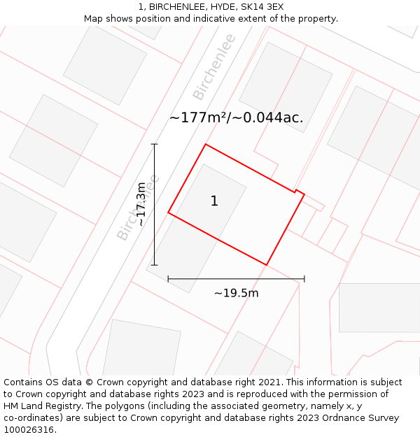 1, BIRCHENLEE, HYDE, SK14 3EX: Plot and title map