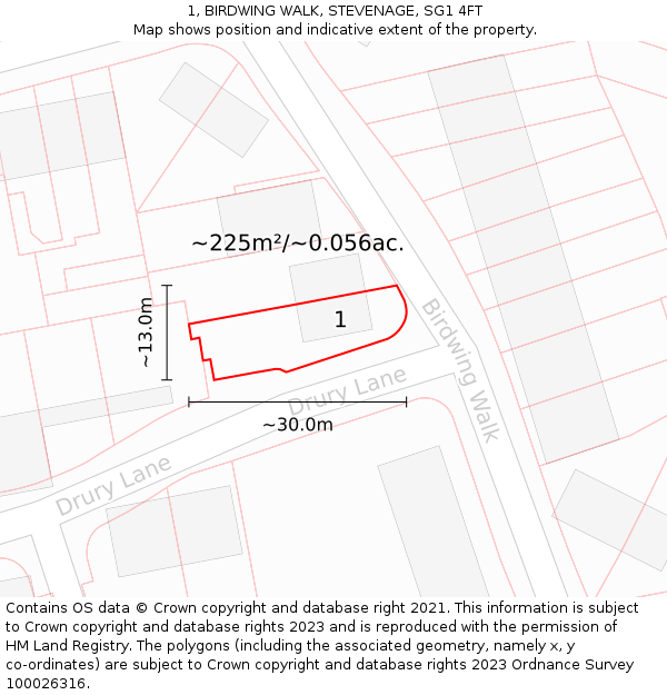 1, BIRDWING WALK, STEVENAGE, SG1 4FT: Plot and title map