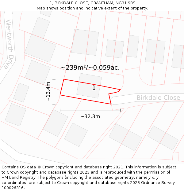 1, BIRKDALE CLOSE, GRANTHAM, NG31 9RS: Plot and title map