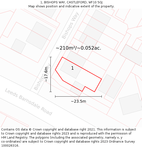 1, BISHOPS WAY, CASTLEFORD, WF10 5GJ: Plot and title map