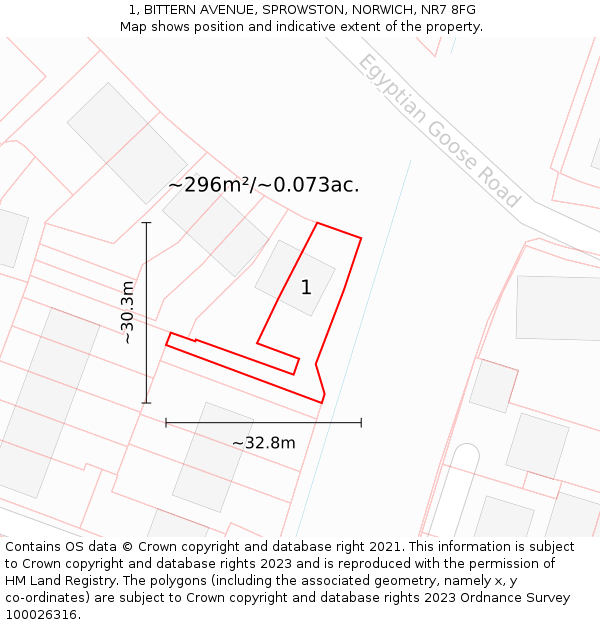 1, BITTERN AVENUE, SPROWSTON, NORWICH, NR7 8FG: Plot and title map